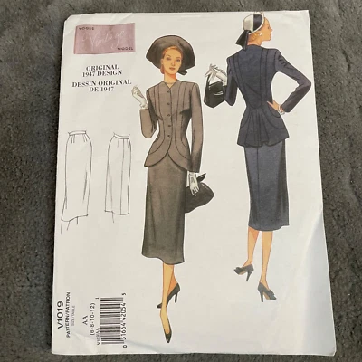 Vogue Patterns V1019 Womens Jacket Skirt Suit AA 6 8 10 12 VTG 1947 Design Uncut - Image 1 of 4