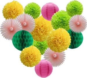 Party Decorations Kit Hanging Paper Fan Tissue Pom Poms Flowers Honeycomb Balls - Picture 1 of 12