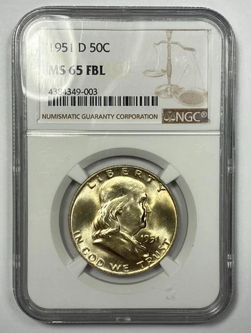 1951 D Franklin Silver Half Dollar - NGC MS-65 FBL - Magnificent Coin Cover