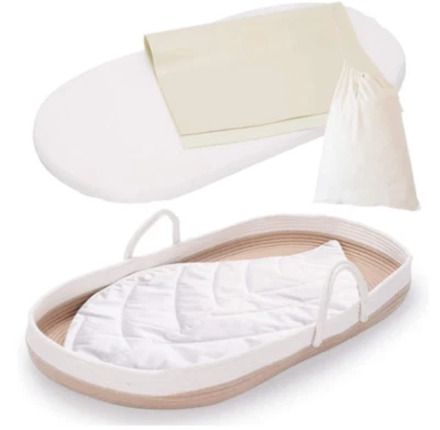 Cesta portabebés portátil de algodón cambiador moisés bronceado con cojín Foto 1 de 3