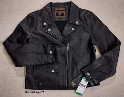 Frye Women's Moto Leather Jacket, Black, Size XL - Imagem 1 de 4
