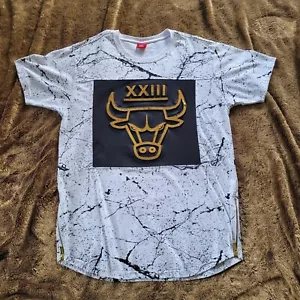 Victorious XXlll Chicago Bulls Raised Foil White Black Splatter Shirt Gold Zips - Picture 1 of 12
