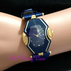 Schweizer OMAX CE0026 Schmal Blau + Gold Spiegelglas Leder Uhr Mit Seiko Uhrwerk - Bild 1 von 12