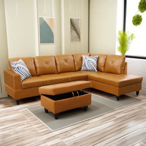 Faux Leather L Shaped Sectional Sofa Bed Couch with Ottoman Reversible Chaise US - Picture 1 of 21