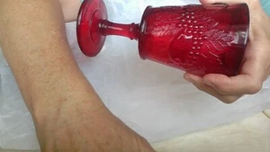 Fenton L.G. Wright Strawberry & Currant ruby red glass water goblet MidCent 10oz - Picture 1 of 18
