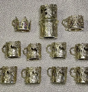 Set (11) Silber 800 filigrane Demitasse Getränkehalter selten & verziert 50er Jahre - Bild 1 von 15