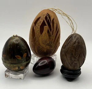 Huevos de madera artísticos hechos a mano | Juego de 4 - Imagen 1 de 6