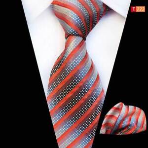 Men Business Paisley Striped Jacquard Necktie Handkerchief Pocket Square Tie Set