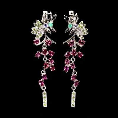 925 Sterling Silber Ohrringe Oval Granat Smaragd Tansanit Edelstein Schmuck - Bild 1 von 4