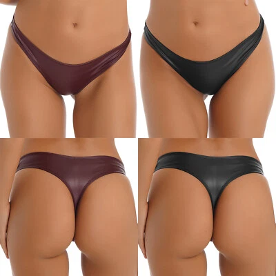 Mujeres Sexy Calzoncillos de Bikini de tiro bajo Cuero PU Micro Mini Tanga Ropa Interior Bragas Foto 1 de 3