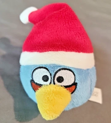 Rare 3" Angry Birds Blue Santa Hat Gold Cord Hanging Plush - Image 1 of 4