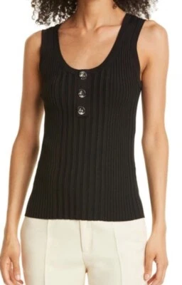 Camiseta sin mangas Milly negra acanalada imitación botón tejido estilo Henley nueva con etiquetas P fiesta informal Foto 1 de 4