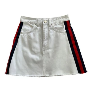 NEUW White Denim Mini Skirt Raw Hem "Darcy Skirt" Striped Size EU 24 AU 6 - Picture 1 of 6