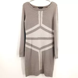 BCBGMaxAzria Sweater Dress Size S Taupe & Cream Wool Blend Soft Cozy Luxurious - Picture 1 of 10
