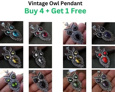 Colgante de piedras preciosas de búho vintage hecho a mano tamaño 2,1" joyas regalos Foto 1 de 4