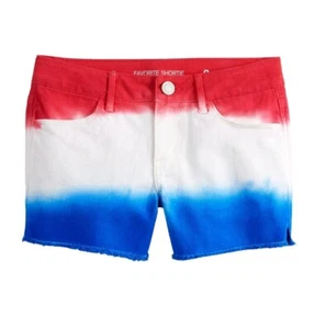 Favorite Shortie SO Flag Cuffed Jean Shorts Girls Size 12 Red White Blue - Picture 1 of 4