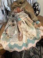 PRIMITIVE FALL SCARECROW WITCH DOLL ANTIQUE QUILT, FOLK ART DOLL,HANG OR SIT