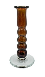 Studio Art Blown Glass Tortoise & Clear 7.5" Candlestick Holder Signed Fernandez - Picture 1 of 9