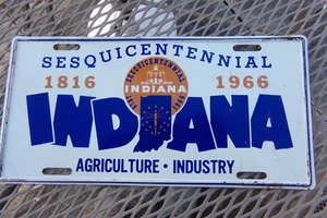 Indiana Sesquicentennial Nummernschild 1816-1966 vorne ~ schön ~ 150 Jahre - Bild 1 von 3