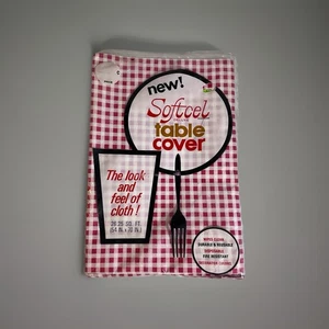 Vintage 1971 SOFTCEL Deluxe Table Cover Red White Gingham Check Table Cloth NOS - Picture 1 of 7