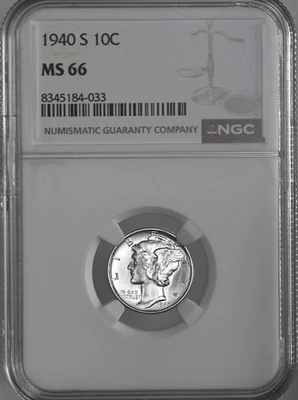 1940-S  10C  MERCURY SILVER DIME  "SAN FRANCISCO MINT"  NGC MS66 #8345184-033 - Image 1 of 4
