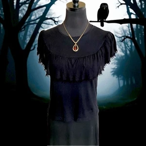 T-shirt Zara sfilacciata con volant nera stravagante taglia media - Foto 1 di 7