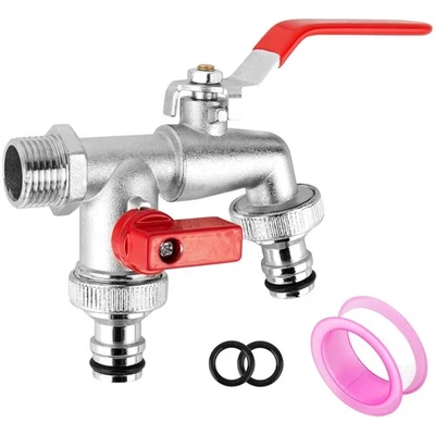 CTDMJ Wasserhahn Garten Doppel, Messing Auslauf, Schlauchanschluss 2er Set