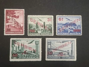 German Occupation SERBIA 1941 Airmail Planes overprint ** MNH Full Set Mi 26-30 - Picture 1 of 6