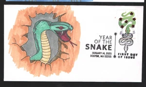US FDC 2025 Year of the Snake Color Artwork Cachet Hand-painted by Ardis Quick - Picture 1 of 1