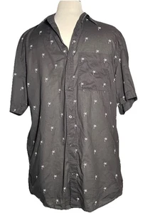Camisa de palmera abotonada H&M para hombre talla MD manga corta negra blanca - Imagen 1 de 3
