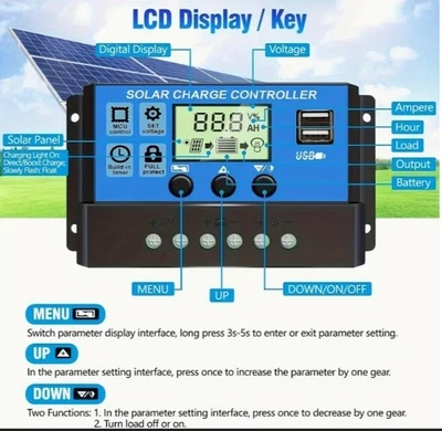 100A 12V/24V Solar Charge Controller PWM MPPT-Like Compatible with LCD Display - Immagine 1 di 4