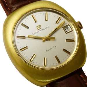 GIRARD-PERREGAUX 18K Gold Filled Large 39mm Mens Quartz Watch w/ Crocodile Band - Picture 1 of 16