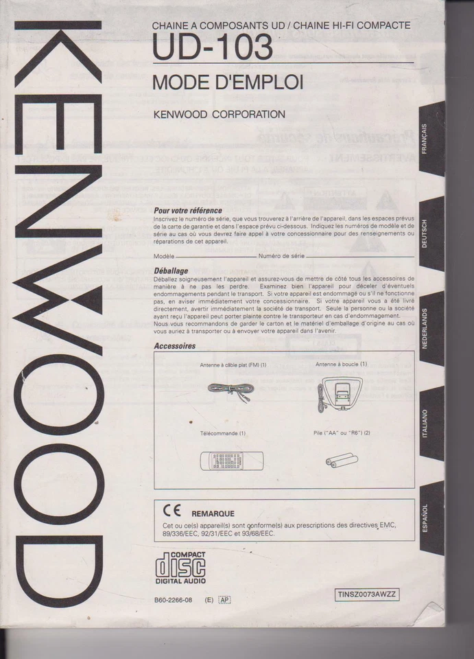 KENWOOD - UD-103 - ISTRUZIONI PER L'USO - MULTILINGUA - Immagine 1 di 1
