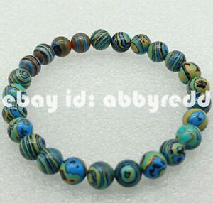 Fashion 8mm Multicolor Striped Turquoise Round Bead Bracelet 7.5"