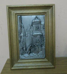 Vintage German High Relief Pewter Painting Wall Décor 7" x 11" Framed Art - Picture 1 of 11