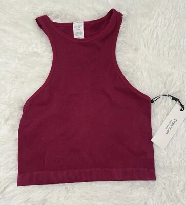 NUEVO CON ETIQUETAS CALVIN KLEIN PERFORMANCE Mujer XS Rib Crop Chianti Rojo Sin Mangas Cuello Alto Foto 1 de 4
