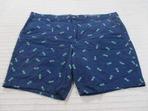 George Mens Shorts 42 Blue Pineapples Chino Flat Front Zip Pockets Cotton - Picture 1 of 10