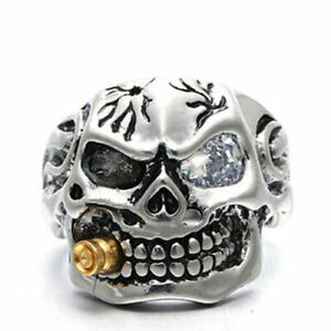 Men Fashion Gothic Skull Ring Skeleton Punk Hip Hop Cool Jewelry Gift Size7-12