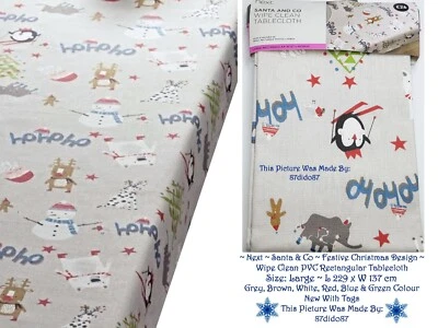 ❄️ Next Santa Reindeer Robin Gingerbread Man Polar Bear Tree Festive Table Cover - Image 1 of 4