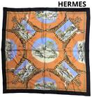 HERMES Scarf Large Format Carre 90 Orange Animal Silk Scarf