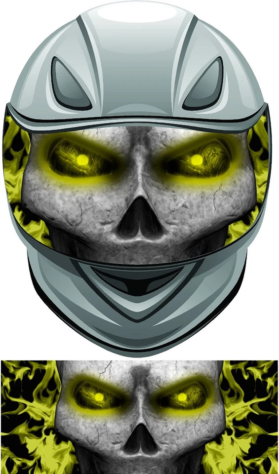 Skull flame fire yellow helmet visor wrap tint vinyl graphic decal style  - Image 1 of 1