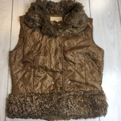 Squeeze Jeans Vintage Brown Y2k Vest 90s Size Medium Brown Quilted Faux Fur - Image 1 of 4