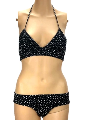 JUEGO DE TRAJE DE BAÑO VICTORIAS SECRET TOP DE BIKINI XS + PARTE INFERIOR DE BIKINI XS NEGRO LUNARES Foto 1 de 3