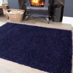 Navy Blue Shaggy Rugs Best Non Shed Living Room Rug Soft Cosy Thick Bedroom Mat - Picture 1 of 9