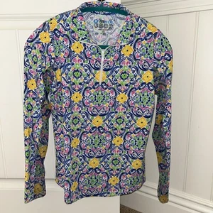 IBKUL Blue Print Long Sleeve Golf Shirt Size XS 1/4 Zip Collar - Picture 1 of 13