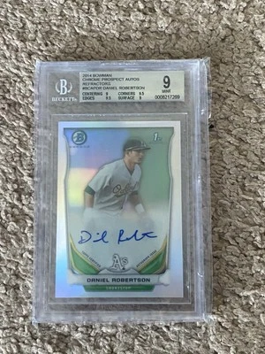 DANIEL ROBERTSON 2014 Bowman Chrome REFRACTOR ROOKIE #/500 BGS 9 RC AUTÓGRAFO 10 - Imagem 1 de 2