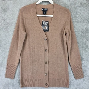 C by Bloomingdale's Sweater Womens Small Camel 100% Cashmere Cardigan V9702 New - Picture 1 of 9