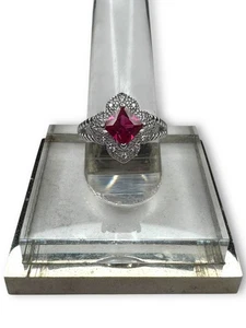 NVC Sterling Silver Ruby Glass Ring Size 6.5 - Picture 1 of 15