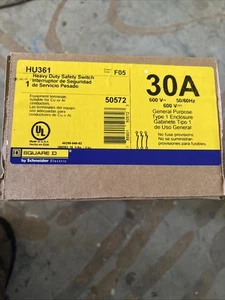 Interruptor de seguridad SQUARE D HU361, resistente, no fusible, 30A, 3 cables, 3 polos, 30HP - Imagen 1 de 3