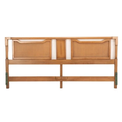 American of Martinsville King Headboard Vintage MCM Boho Bed Frame Walnut Rattan - Image 1 of 4